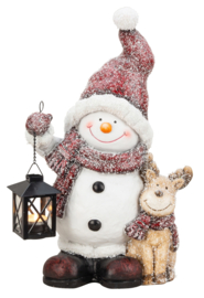 Sneeuwman staand met rendier + lantaarn H=44cm KD1100
