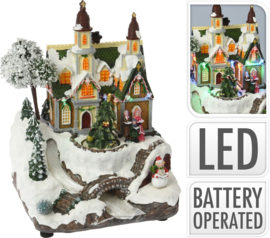 3 x Kersttafereel - Kerk - Fiber Optic riviertje - Ledverlichting - Muziek - B/O KH0910