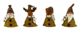 6 x Set van 4 stuks - Kerstfiguren in jute optiek - H=6,5cm  KE2100