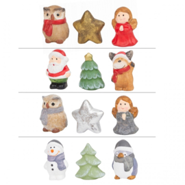 36 x Set van 3 stuks Kerstdecoratiefiguren van keramiek - 6cm - 4assortie  KE2200