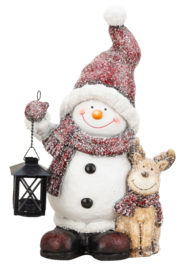 Sneeuwman staand met rendier + lantaarn H=44cm  KD1100