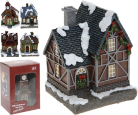 2 x Set van 5 stuks kersthuisjes met wit Led licht B/O  KH0195