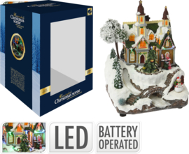 3 x Kersttafereel - Kerk - Fiber Optic riviertje - Ledverlichting - Muziek - B/O KH0910