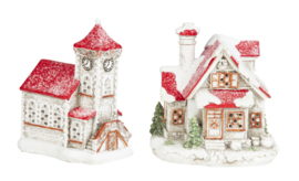 4 x Winterhuis + Kerkje met Ledverlichting - H=14cm - 2ass  KH0250