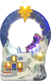 4 x Kerstdorpje met Ronddraaiende Slee - Ledverlichting - USB kabel - H=28cm  KH0855