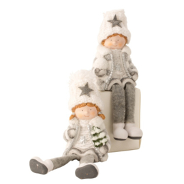 8 x Winterkinderen met bungelbenen - H=23cm B=9cm - Set van 2 stuks   KD0175