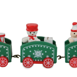 8 x Houten Treinsetjes - Set van 4 - B=20cm H=4,8cm - Rood en Groen  KD5010