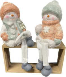 8 x Sneeuwmannen met bungelbenen - H=23,5cm B=10cm - Rose / Mintgroen -  KD0160