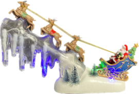 6 x Slee met kerstman en rendieren - Snowfall ledverlichting - B/O KH0840