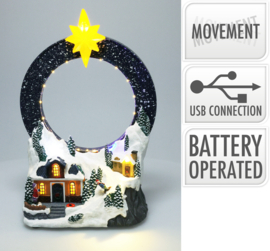 4 x Kerstdorpje met Ronddraaiende Slee - Ledverlichting - USB kabel - H=28cm  KH0855