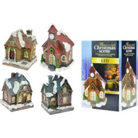 2 x Set van 5 stuks kersthuisjes met wit Led licht B/O  KH0195