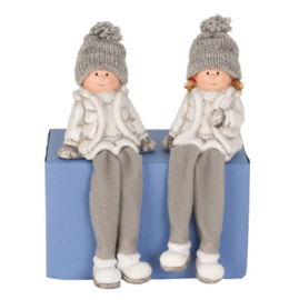 12 x Winterkinderen met bungelbenen H16cm - 2ass  KD0215