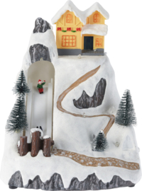 4 x Wintertafereel met Glijbaan - Led - Beweging - H=21cm B=17,5cm - B/O  KH0820