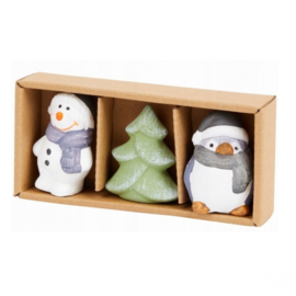 36 x Set van 3 stuks Kerstdecoratiefiguren van keramiek - 6cm - 4assortie  KE2200