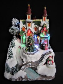 3 x Kersttafereel - Kerk - Fiber Optic riviertje - Ledverlichting - Muziek - B/O KH0910