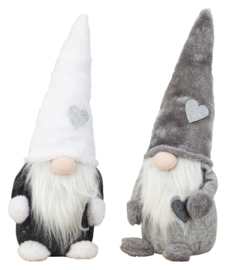 4 x Gnoom / Kerstkabouter Staand - H40cm - grijs/wit - 2ass  KD0525