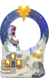 4 x Kerstdorpje met Ronddraaiende Slee - Ledverlichting - USB kabel - H=28cm  KH0855