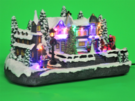 4 x Kerstdorp met draaiende kerstboom - LED - Muziek  KH5096