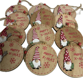 48 x Houten kersthangers - 10x9,5cm - 3ass  KE3100