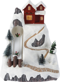 4 x Wintertafereel met Glijbaan - Led - Beweging - H=21cm B=17,5cm - B/O  KH0820