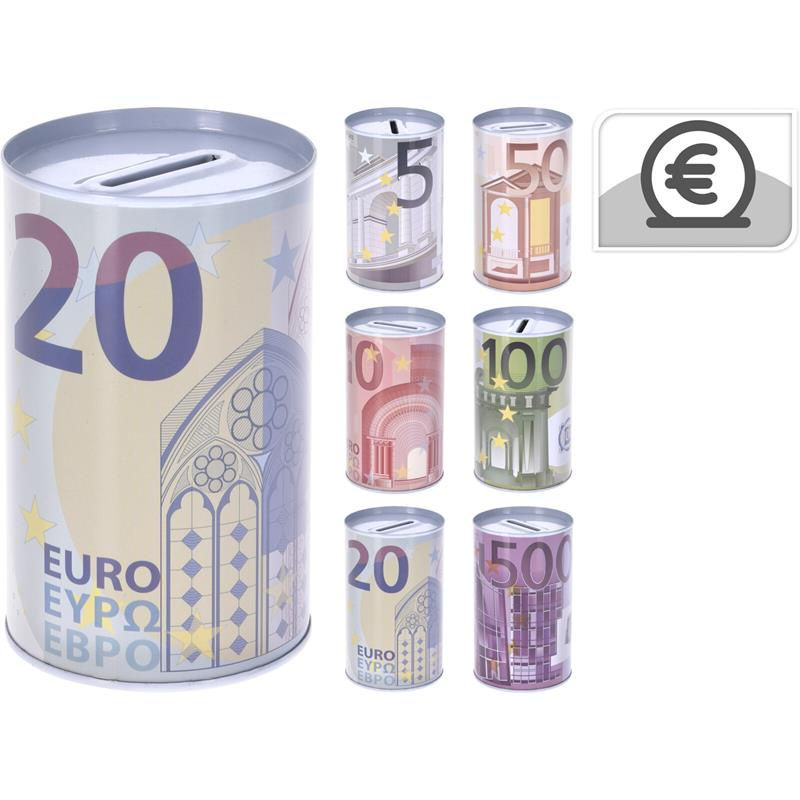 24 x Spaarpotten van blik met euro biljet afbeeldingen 6ass. CC0200