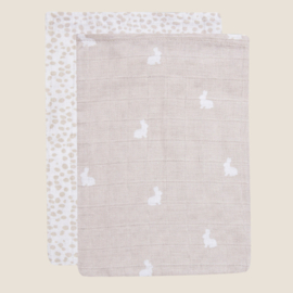 Washandje Hydrofiel Dotted & Rabbit Nougat