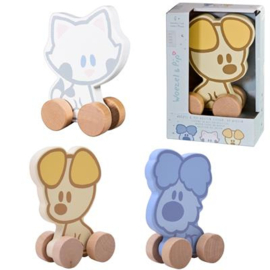 Woezel en Pip houten wielfiguur Woezel