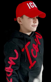 Icon red and black.