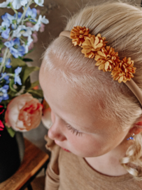 Diadeem Leren bloem oker