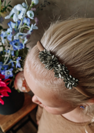 Diadeem Leren bloem army green