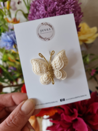 Hairclip Butterfly knitted gold crème