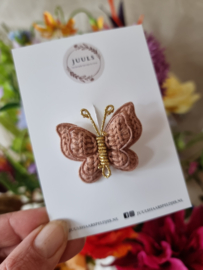 Hairclip Butterfly knitted gold brown