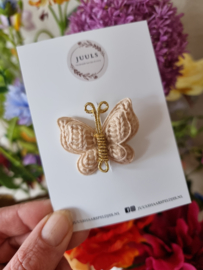 Haarspeldje Butterfly knitted gold beige