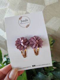 Leren bloemetjes Mauve