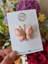 Hairclip Butterfly knitted gold pink