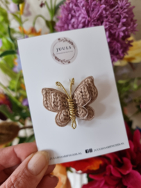 Hairclip Butterfly knitted gold taupe