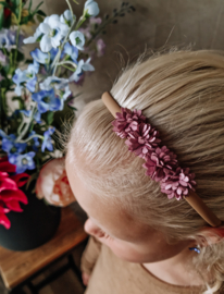 Diadeem Leren bloem mauve