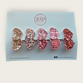 Hairclip Hearts - glitter pink