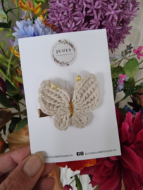 Haarspeldje Butterfly knitted crème