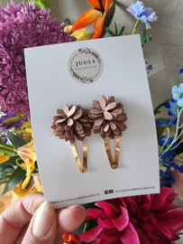 Hairclip leather flower brown
