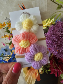 Haarelastiekjes set wollen bloem pastel