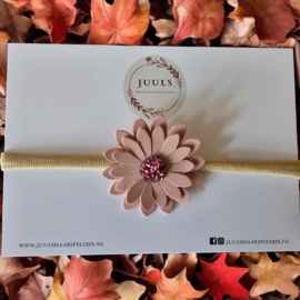 Haarbandje autumn big flower old pink glitter