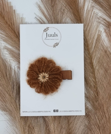 cloth hair clips woll flower brown