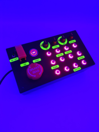 PC USB button Box 24 functions back lit Red sim racing with five rotary encoders