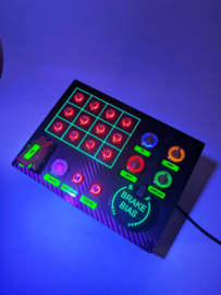 Pc Usb button box 3D printed carbon style with neon squares 26 functions back-lit Red, multicolour rotaries and B BIAS for Sim Racing