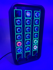 Pc Usb button box 3D printed carbon style with neon squares 29 functions back-lit Blue for Sim Racing