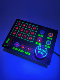 Pc Usb button box 3D printed carbon style with neon squares 26 functions back-lit Red, multicolour rotaries and B BIAS for Sim Racing