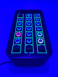 Pc Usb button box 3D printed carbon style with neon squares 29 functions back-lit Blue for Sim Racing