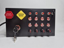 PC USB 31 function button box for truck simulation back-lit red with Trailer air supply and parking brake switches