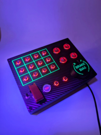 Pc Usb button box 3D printed carbon style with neon squares 26 functions back-lit Red with B BIAS for Sim Racing